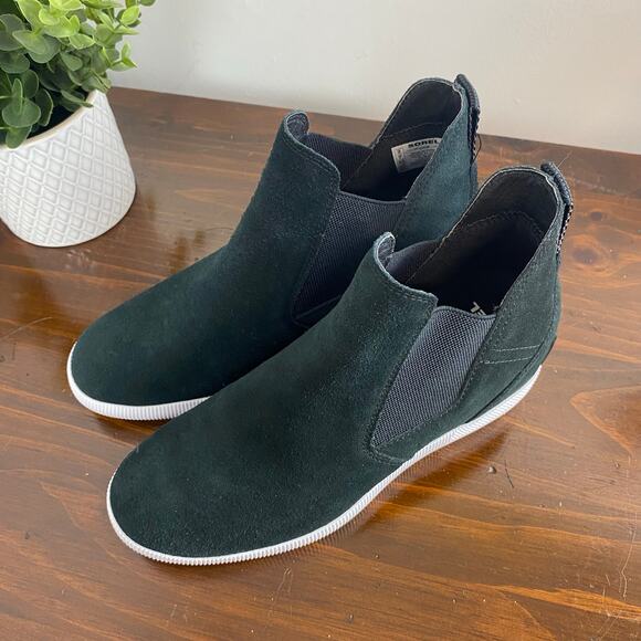 SOREL Black Suede Out 'N About Slip-On Hidden Wedge Waterproof Shoes Size 9 Wms - Picture 2 of 10